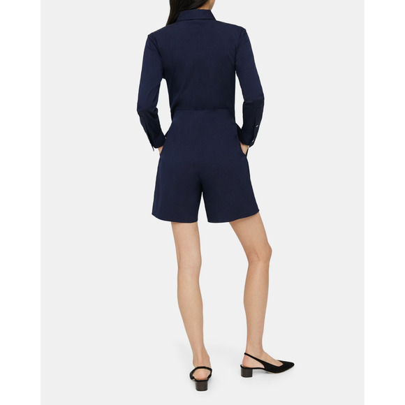 Theory NWOT Stretch Cotton Tie Waist Romper Navy Blue Size 4 - Picture 6 of 6